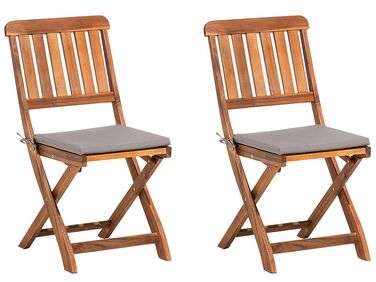 Set of 2 Acacia Garden Folding Chairs Dark Wood CENTO