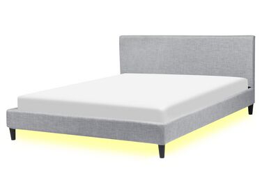 Fabric EU King Size Bed White LED Light Grey FITOU