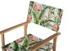 Sæt med 2 klapstole i akacie og 2 udskiftningsbetræk lyst træ med gråt/flamingo-mønster CINE_819416