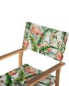 Set of 2 Acacia Folding Chairs and 2 Replacement Fabrics Light Wood with Grey / Flamingo Pattern CINE_819416