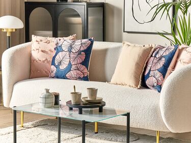 Set of 2 Velvet Cushions Leaf Pattern 45 x 45 cm Blue and Pink CHRYSANTHEMUM
