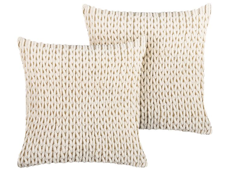 Set of 2 Braided Cushions 45 x 45 cm Beige OXALIS_839923