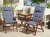 Set de terrasse table et 2 chaises en bois foncé coussins bleus TOSCANA_752288