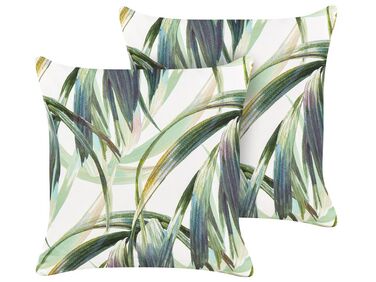 Set of 2 Outdoor Cushions Leaf Pattern 45 x 45 cm Green and White CALDERINA