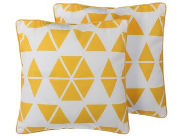 Set of 2 Cushions Geometric Pattern 45 x 45 cm Yellow PANSY