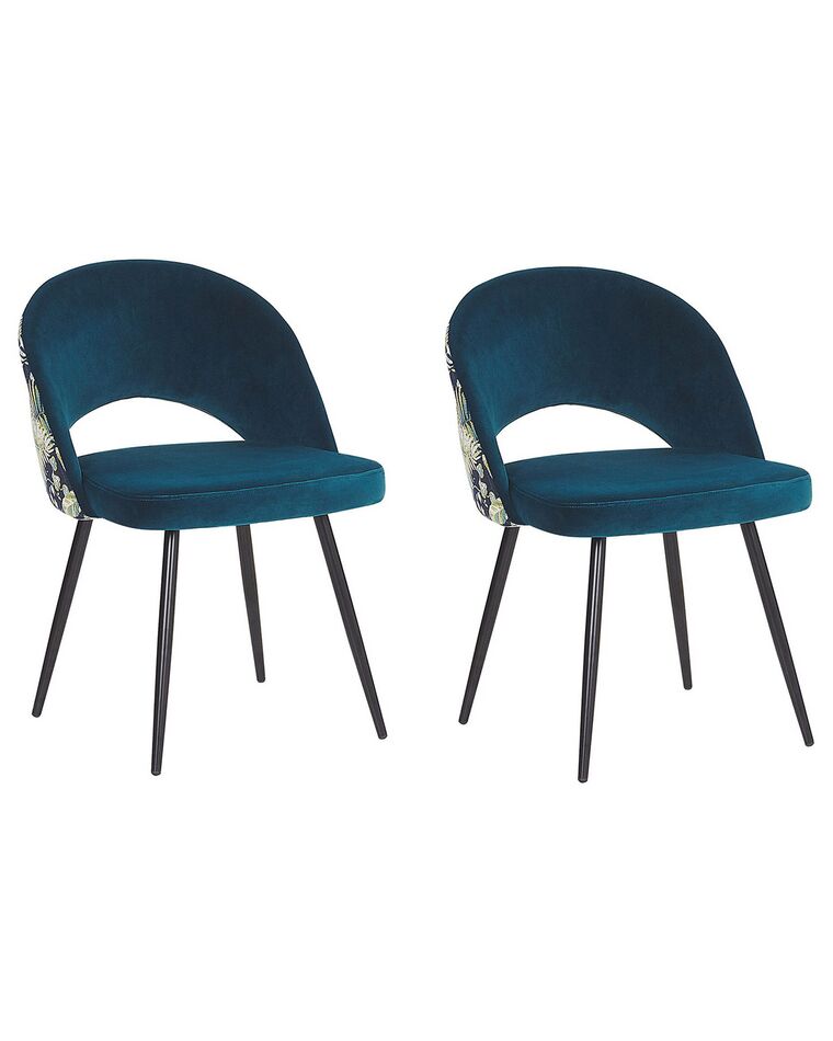 Conjunto de 2 sillas de comedor de terciopelo azul turquesa/verde/negro VIVIAN_774132