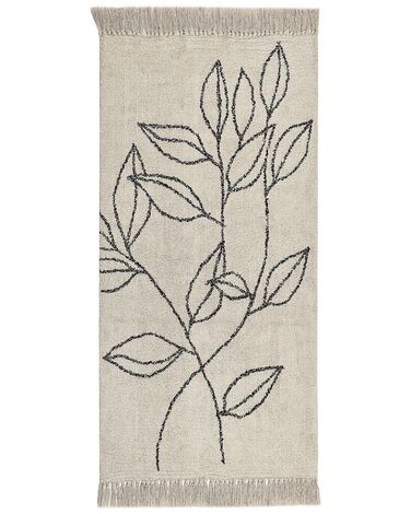 Teppich Baumwolle beige / schwarz 80 x 150 cm Blumenmuster Kurzflor SAZLI