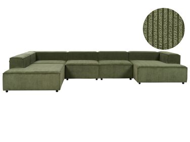 Canapé d'angle à droite 5 places modulable en velours côtelé vert APRICA