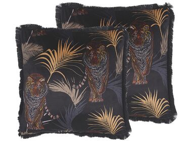 2 poduszki dekoracyjne z motywem tygrysa 45 x 45 cm czarne RAMTEK