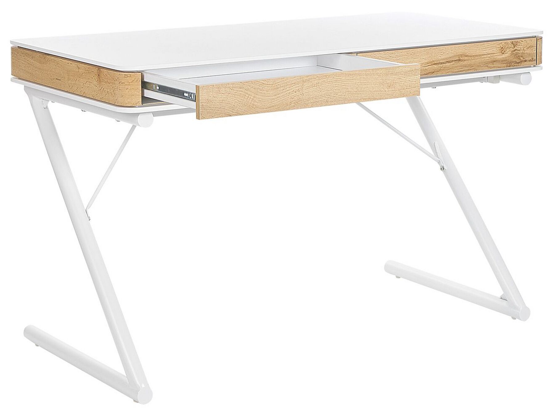 2 Drawer Home Office Desk 120 x 60 cm White and Light Wood FONTANA