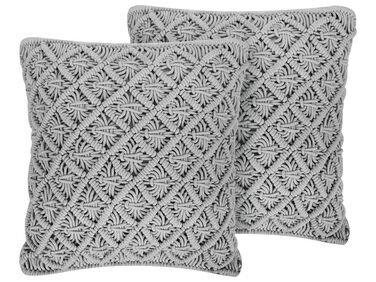 Set of 2 Cotton Macramé Cushions 45 x 40 cm Grey KIZKALESI