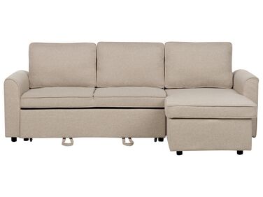 Left Hand Fabric Corner Sofa Bed with Storage Beige NESNA