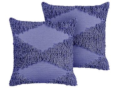 Set of 2 Tufted Cotton Cushions 45 x 45 cm Violet RHOEO