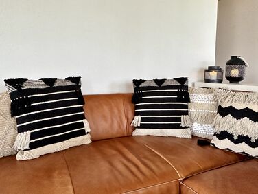 Cotton Cushion Geometric Pattern 50 x 50 cm Beige and Black CHITTOOR