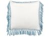 Fringed Cotton Cushion Floral Pattern 45 x 45 cm White and Blue PALLIDA_839142