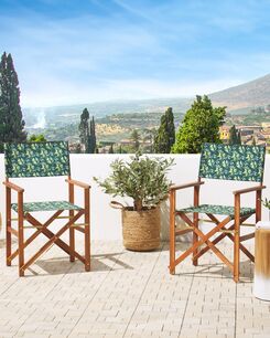 Tumma akaasiapuinen puutarhatuoli luonnonvalkoisella/oliivikuvioisella kankaalla 2 kpl CINE Tumma akaasiapuinen puutarhatuoli luonnonvalkoisella/oliivikuvioisella kankaalla 2 kpl CINE