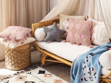 Tufted Cotton Cushion with Tassels 45 x 45 cm Pink TORENIA