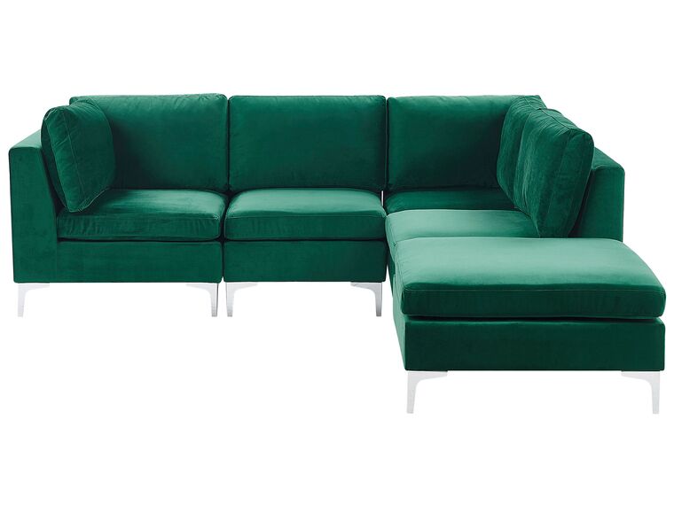 Left Hand 4 Seater Modular Velvet Corner Sofa with Ottoman Green EVJA_789571