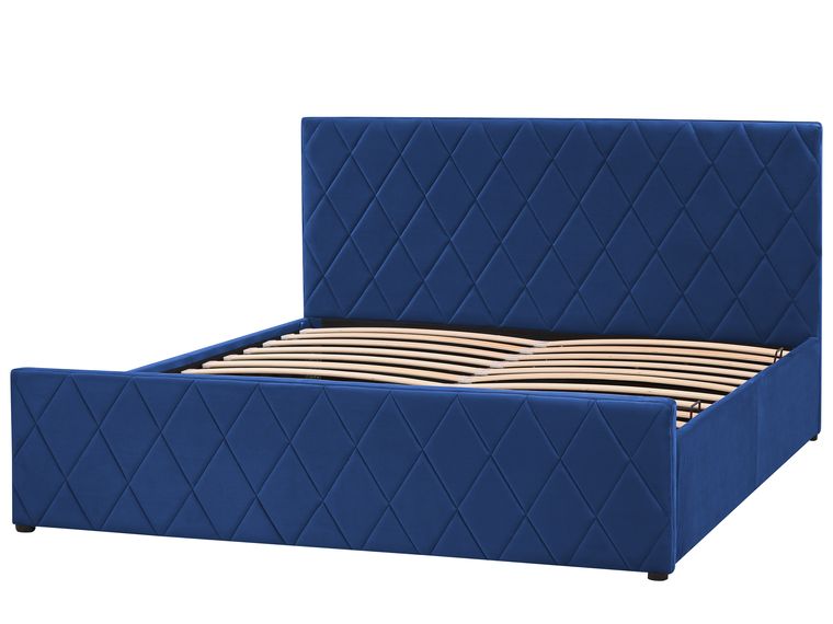 Velvet EU King Size Ottoman Bed Blue ROCHEFORT Beliani.co.uk