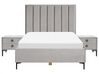 Zamatová posteľ s nočnými stolíkmi 140 x 200 cm sivá SEZANNE_800113