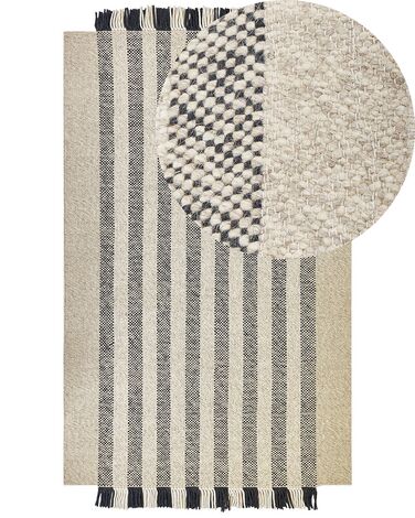 Teppich Wolle cremeweiss / schwarz 160 x 230 cm Streifenmuster Kurzflor TACETTIN