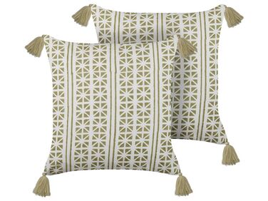 Set of 2 Cotton Cushions Geometric Pattern 45x45 cm Green and White SYRINGA
