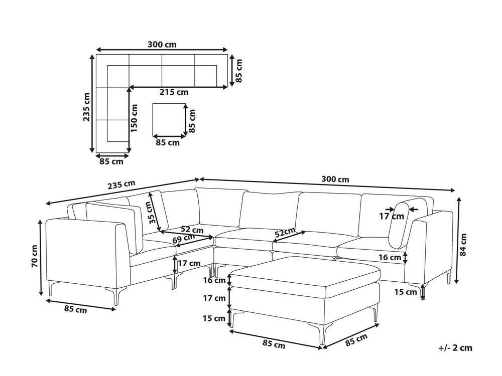 6 Seater Modular Velvet Corner Sofa