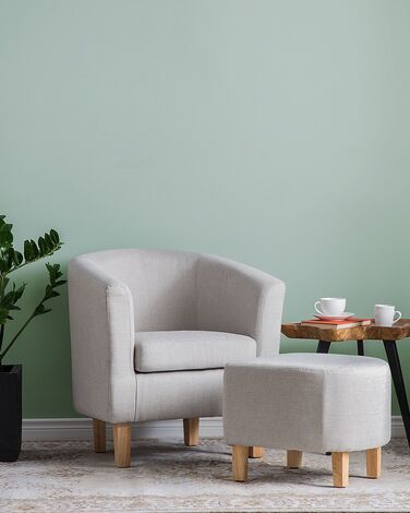 Fabric Armchair with Footstool Grey HOLDEN