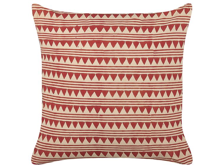 Coussin en coton à motif géométrique rouge et beige 45 x 45 cm DEGLUPTA_839157