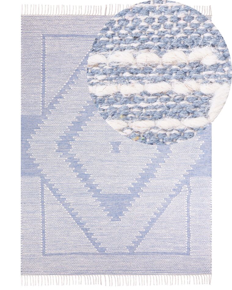 Teppich Baumwolle blau / cremeweiß 140 x 200 cm geometrisches Muster Kurzflor ANSAR_861023