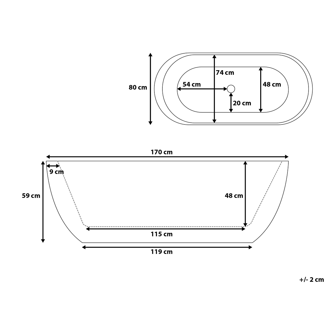 Wanna wolnostojąca 170 cm biała NEVIS