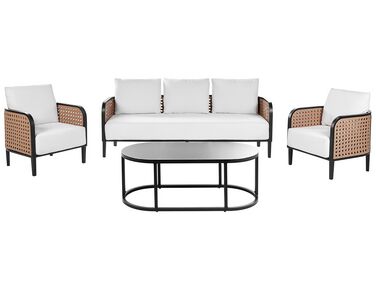 Lounge Set 4-teilig Aluminium schwarz 5-Sitzer Auflagen weiß MONTEFALCO
