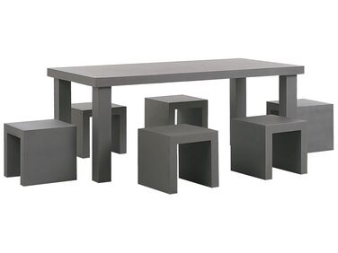 6 Seater Concrete Garden Dining Set Stools Grey TARANTO