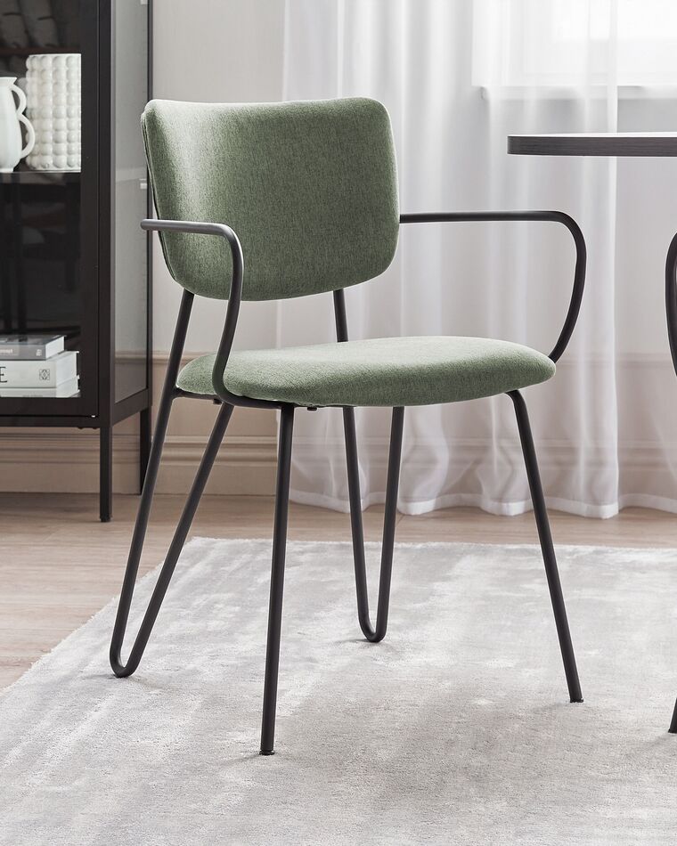 Set of 2 Fabric Dining Chairs Dark Green ELKO Beliani.co.uk