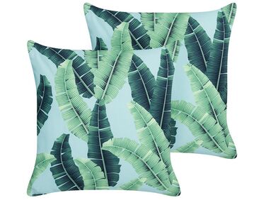Set of 2 Outdoor Cushions Leaf Motif 45 x 45 cm Green BOISSANO
