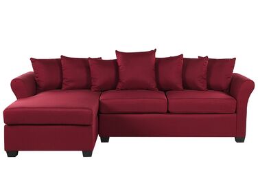 Canapé angle côté droit en tissu rouge foncé 3 places VIKNA