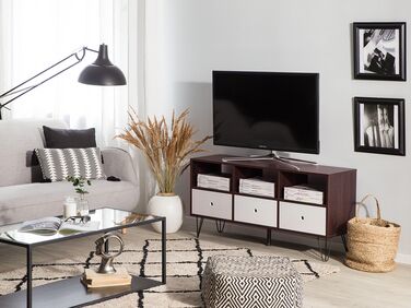 3-Drawer TV Stand Dark Wood and White FOSTON