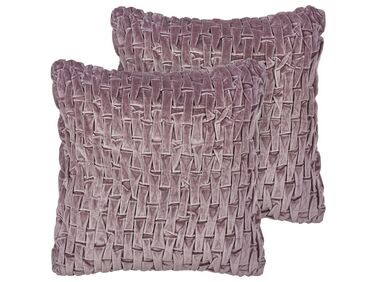 Set of 2 Velvet Pleated Cushions 45 x 45 cm Violet CHIRITA
