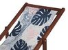 Set med 2 hopfällbara solstolar i akaciaträ och 2 ersättningstyger mörkt trä/off-white/blå palmbladsmönster ANZIO_820004