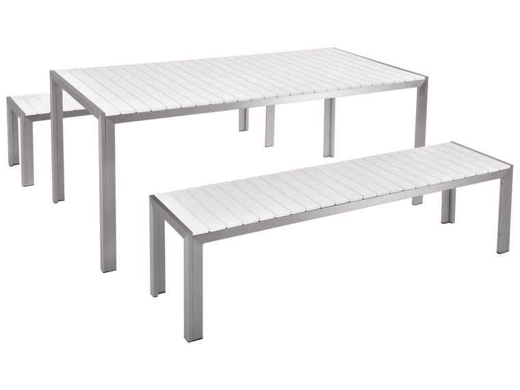 Zestaw ogrodowy stół i 2 ławki biały NARDO_538311