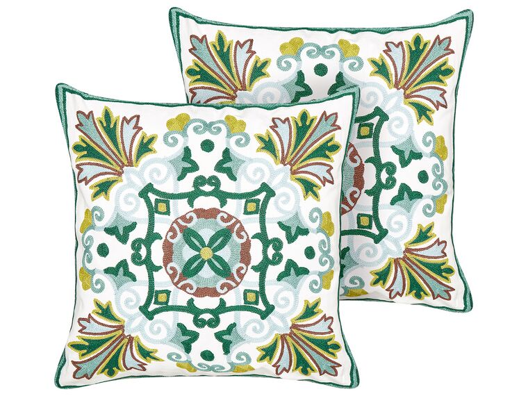Set of 2 Cotton Embroidered Cushions Oriental Pattern 45 x 45 cm Green ELANITE_902947