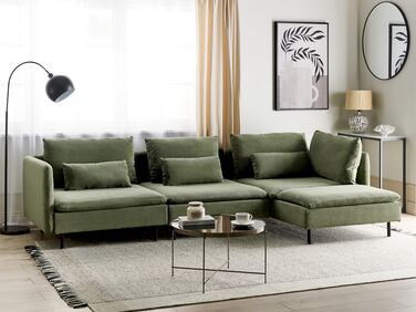 Left Hand Modular Jumbo Cord Corner Sofa Green EGERIS