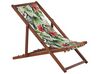Set of 2 Acacia Folding Deck Chairs and 2 Replacement Fabrics Dark Wood with Off-White / Toucan Pattern ANZIO_819803