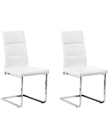 	Conjunto de 2 sillas de comedor de piel sintética blanco/plateado ROCKFORD