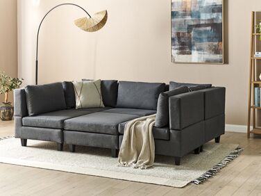 5-Seater Modular Fabric Sofa with Ottoman Dark Grey UNSTAD