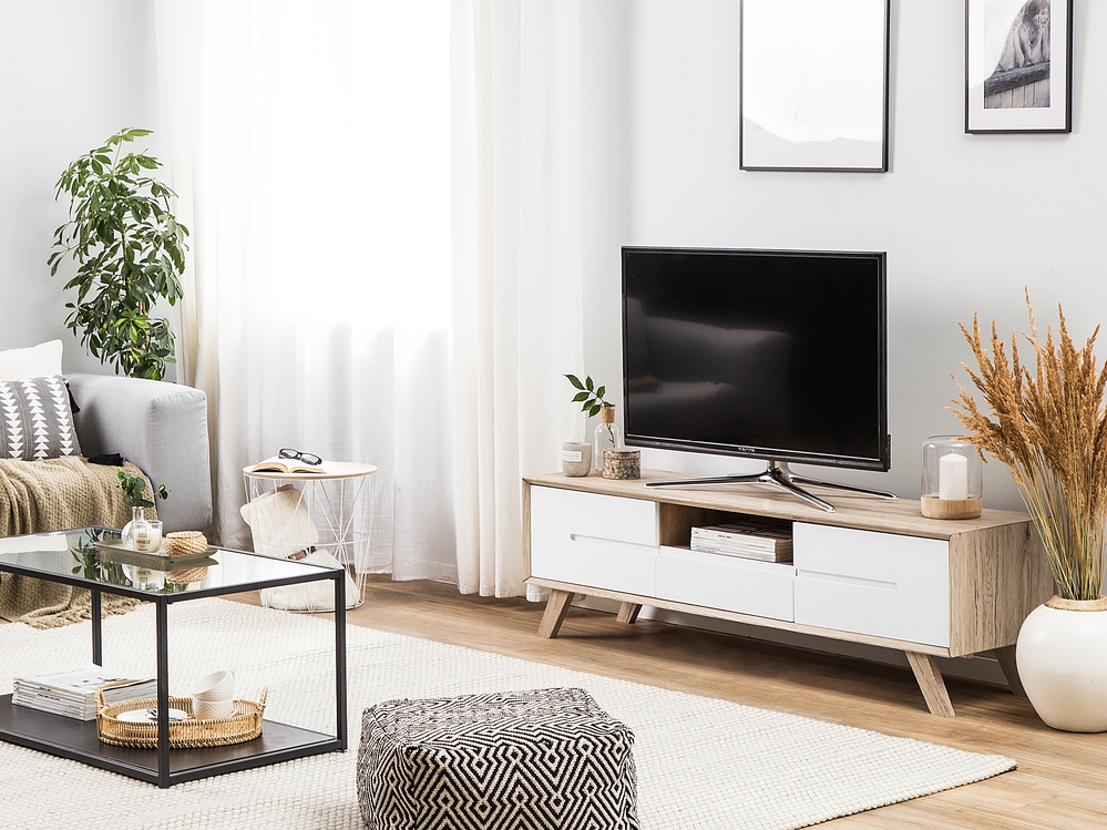 Porta TV laminato in color legno chiaro/bianco FORESTER 
