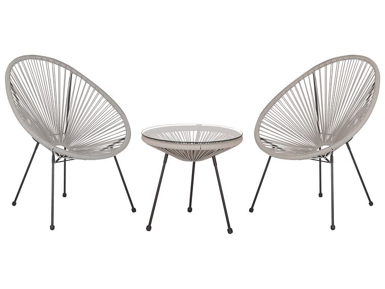 2 fauteuils spaghetti gris clair et table pour intérieur et extérieur ACAPULCO II_811568
