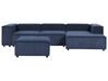 Left Hand 3 Seater Modular Jumbo Cord Corner Sofa with Ottoman Blue APRICA_909078