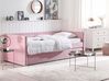 Manšestrová rozkládací postel 90 x 200 cm růžová MIMIZAN_798336