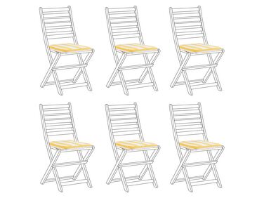 Set of 6 Outdoor Seat Pad Cushions Striped Pattern Yellow and White TOLVE